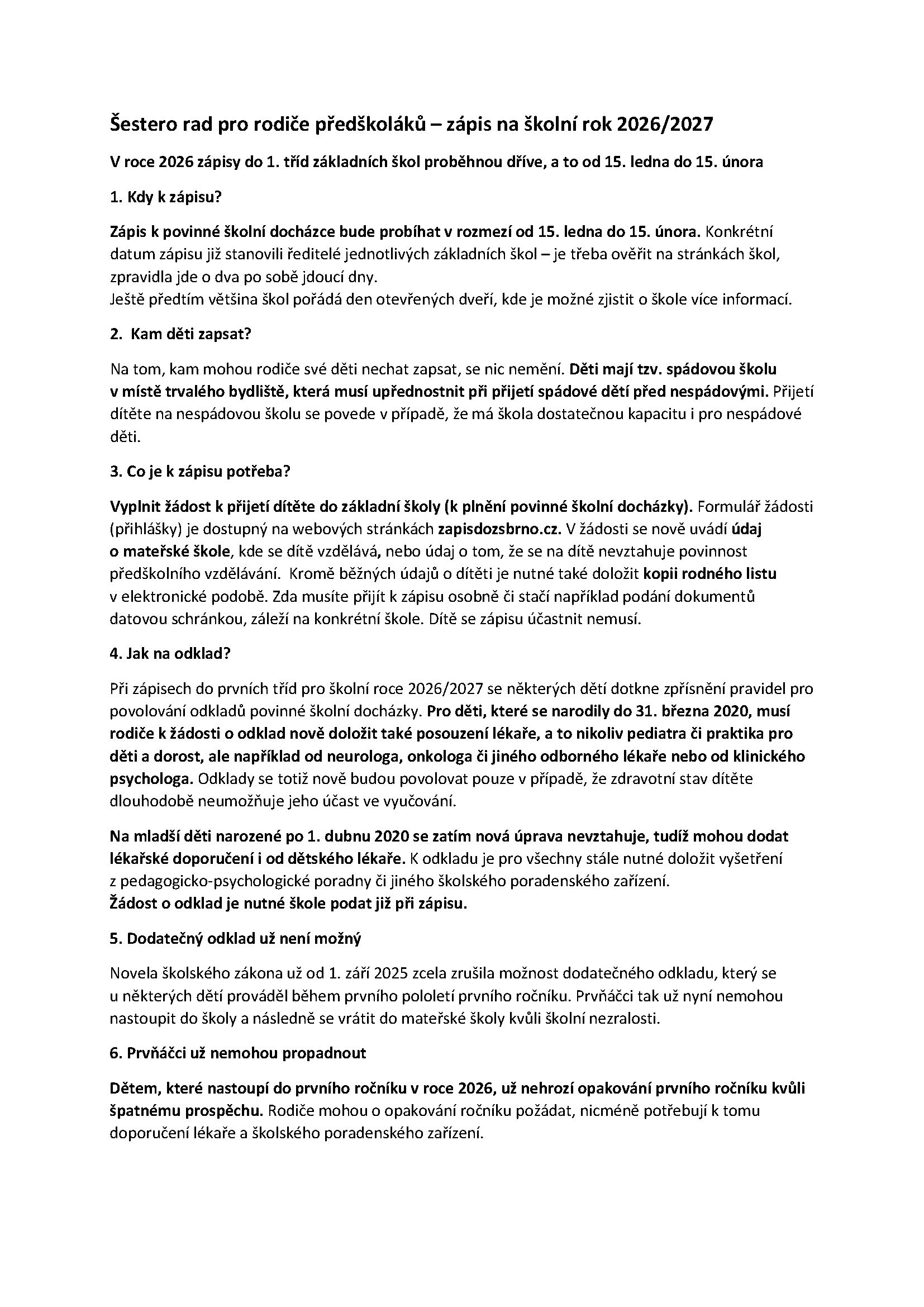 Šestero rad pro rodiče předškolák